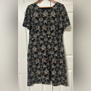 STELLA & JULIE Women’s Black Tan Floral Midi Dress Flutter Sleeves Size 18W